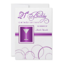 21st Birthday Party Invitations - Purple & Silver