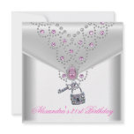 21st Birthday Party Overlay Pink Jewel Key Lock Personalized Invites