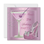 21st Birthday Party Pink Martini High Heel Shoes Personalized Invites