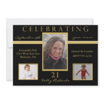 21st Birthday Party Tri Photo Invitations