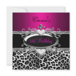 21st Party Silver Pink Black White Leopard Invitations
