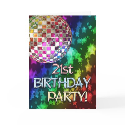21stinvitation with disco ball and rainbow stars cards by Eggznbeenz