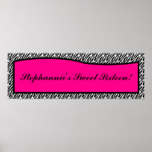 22.5"x7.5" Personalized Banner Hot Pink Zebra Prin Poster