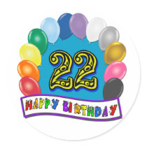 22nd Birthday Gifts with Assorted Balloons Design Stickers
