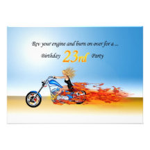 23rd birthday Flaming motorcycle party invitation