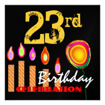 23rd Birthday Gold Candles and Balloon Metallic Personalized Invites