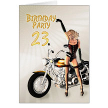 23rd Birthday party with a girl and motorbike Greeting Card