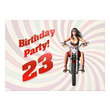 23rd birthday party with a girl on a motorbike announcements
