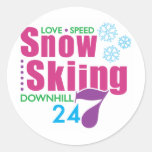 24/7 Snow Skiing Round Stickers