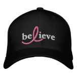 ($24.95) Believe Breast Cancer Ribbon Hat Embroidered Baseball Cap
