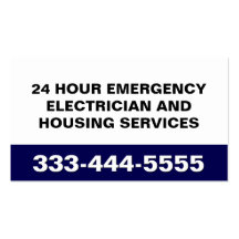 24 HOUR EMERGENCY HOUSING and ELECTRICAL SERVICES Business Card