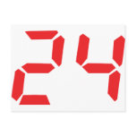 24 twenty-four red alarm clock digital number post cards