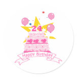 24 Year Old Birthday Cake Round Stickers