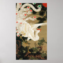 25. 老松白鳳図, pin de 若冲 et Phoenix, Jakuchu Posters