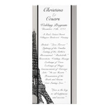 25 4 x 9 Wedding Program Black Eiffel Tower Customized Rack Card