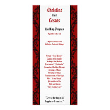 25 4x9 Wedding Program Crimson Red Ornate Embellis Rack Cards