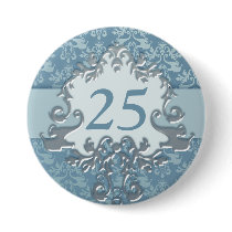 "25" age damask elephant silver button/badge
