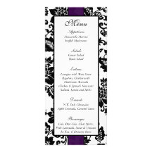 25 Black/Purple Floral Damask Wedding Menu Custom Rack Cards