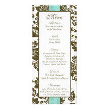 25 Brown/Blue Floral Damask Wedding Menu Rack Card Template