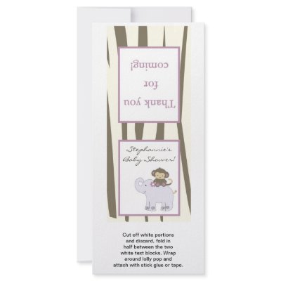 25 Lollipop Topper Jacana Girl Jungle Zoo Animal Full Colour Rack Card by KammieLand