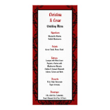 25 Menu Cards Crimson Red Ornate Embellishment Rub Custom Rack Cards
