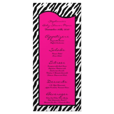25 Menu Cards Hot Pink Zebra Print by AnnLeeDesigns