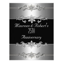 25ème Argent noir élégant 3 d'invitation d'anniver