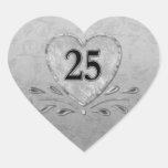 25ème Coeur argenté d'anniversaire Autocollants
