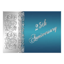 25ème Rouleaux argentés fleuris d'anniversaire ave Faire-parts