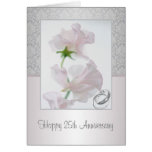 25th Anniversary Card. Flowers, rings, damask patt