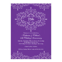25th Anniversary Damask Invitation Purple White
