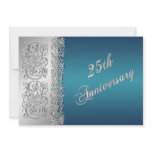 25th Anniversary Ornate Silver Scrolls with Teal Invite