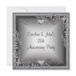 25th Anniversary Party Black Silver Floral Hearts