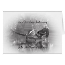 25th Anniversary party invitation silver rose Greeting Card