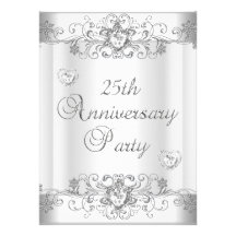 25th Anniversary Silver White Diamond Hearts Invite