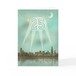 25th Birthday card with a city and spotlights
