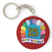 25th Birthday Gifts with Assorted Balloons Design Key Chain