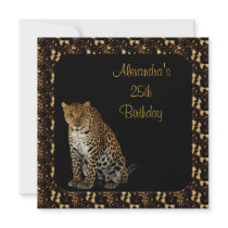 25th Birthday Leopard with Animal Print Frame Custom Announcements