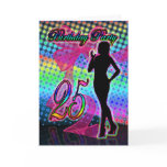 25th Birthday Party Invitation, Neon With Female S Greeting Card