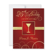 25th Birthday Party Invitations - Elegant Red