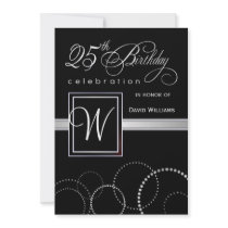 25th Birthday Party Invitations - Silver Monogram