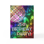 25th party with disco ball and rainbow of stars cards