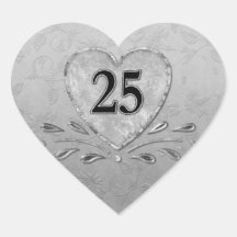 25th Silver  Anniversary Heart Stickers