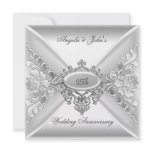 25th Wedding Anniversary Elegant Silver White Invites