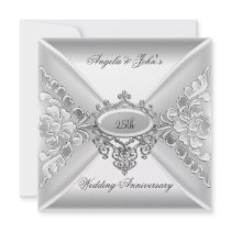 25th Wedding Anniversary Elegant Silver White Invites