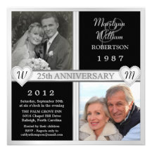 25th Wedding Anniversary Hearts Photo Invitations