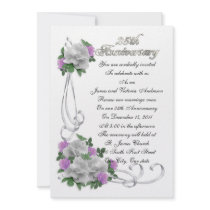 25th Wedding anniversary vow renewal White roses Personalized Invitation