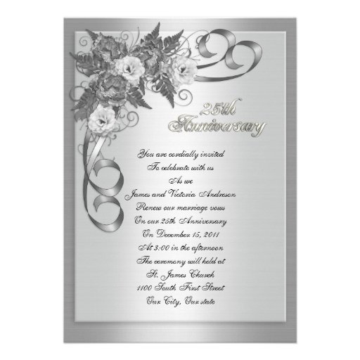 25th Wedding anniversary vow renewal White roses Invitations