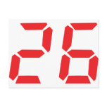 26 twenty-six red alarm clock digital number post card