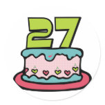 27 Year Old Birthday Cake Round Stickers